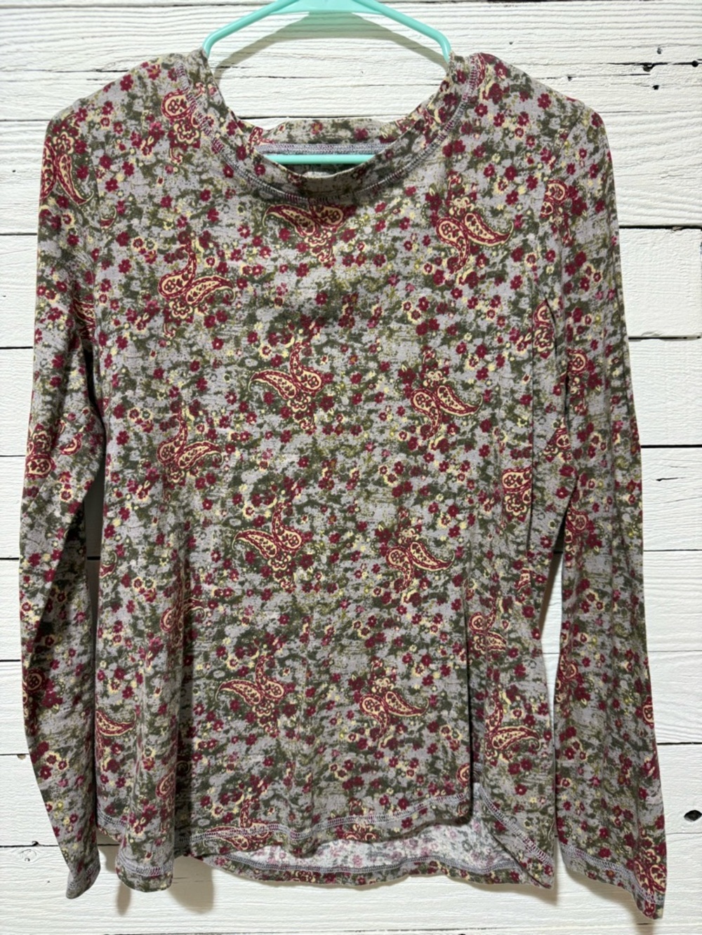 Source Unknown Floral Paisley Long Sleeve Top - Red, Green, Cream